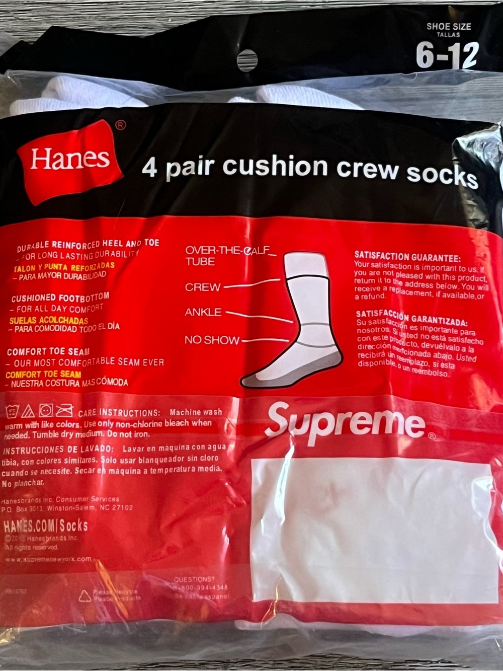 Hanes White Crew Athletic Socks with Red Logo - Picture 2 of 3